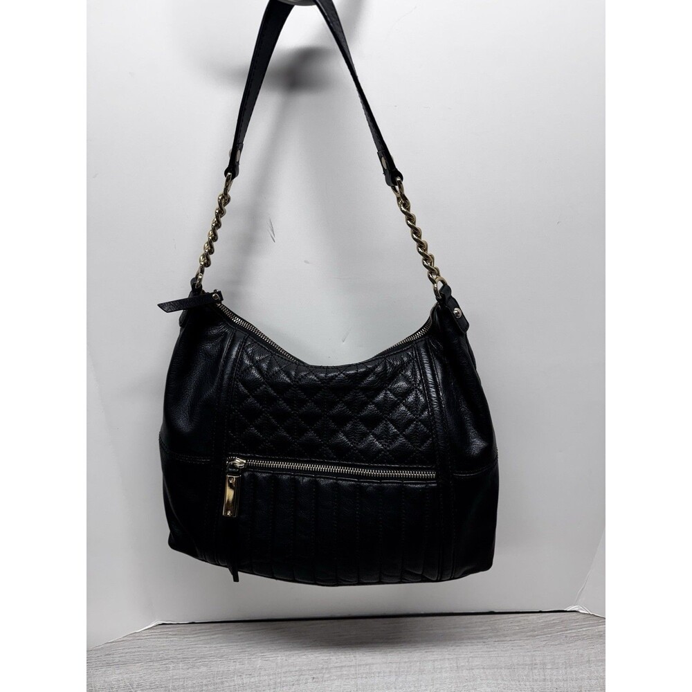 B MAKOWSKI BLACK Quilted GENUINE LEATHER Large SHOULDER BAG